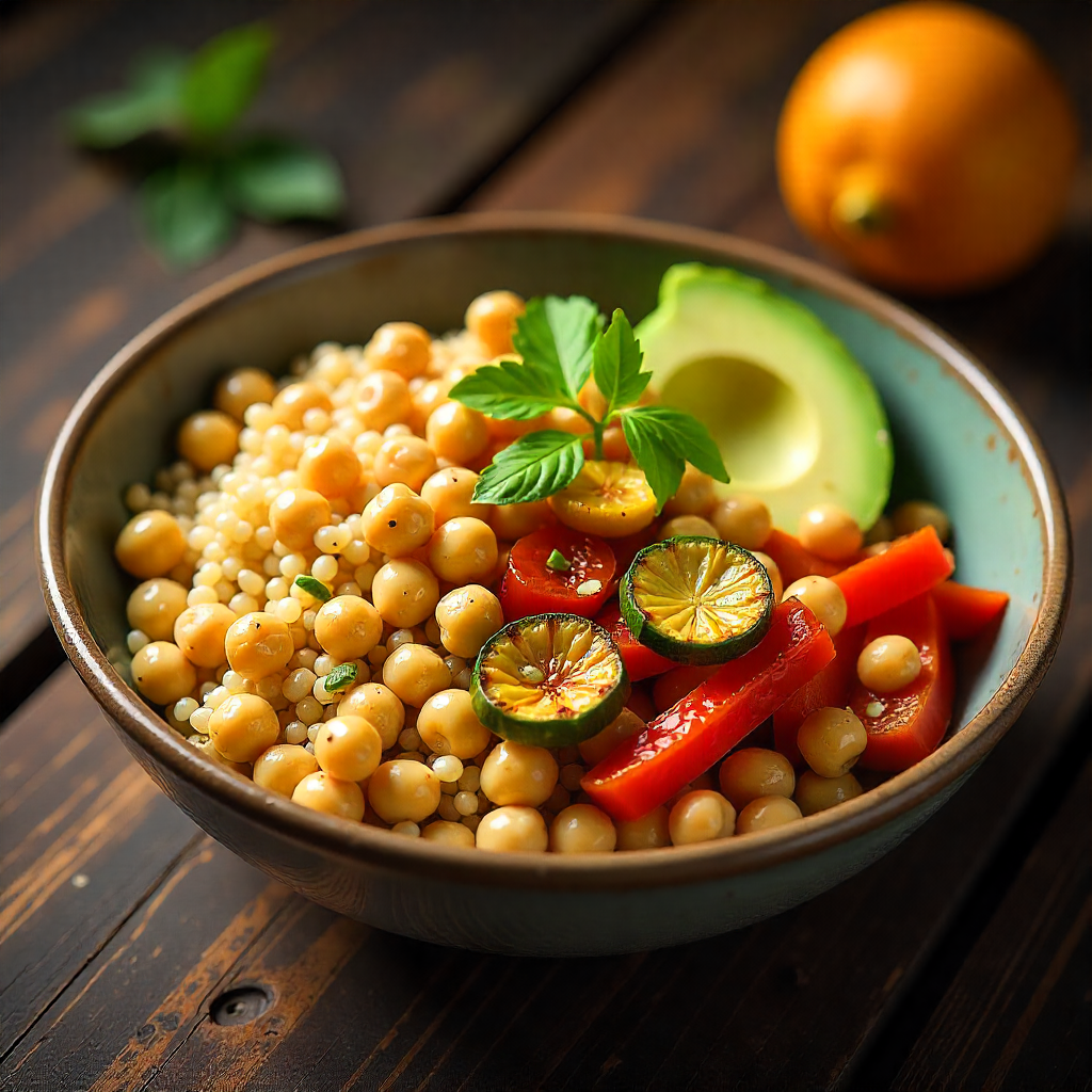 Healthy Lunch Bowl with Quinoa, Chickpeas, and Roasted Veggies
