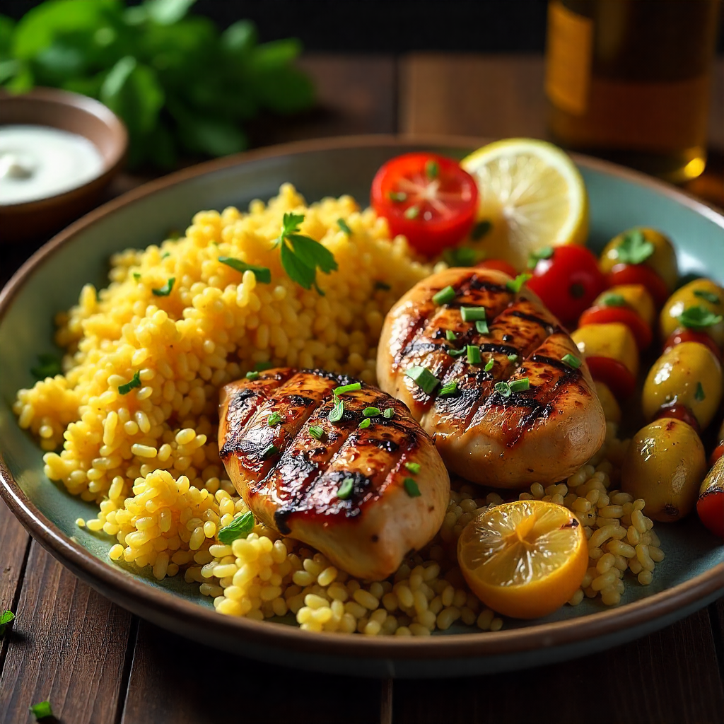 Bis Bas Mediterranean Grill Chicken Platter with Rice and Vegetables