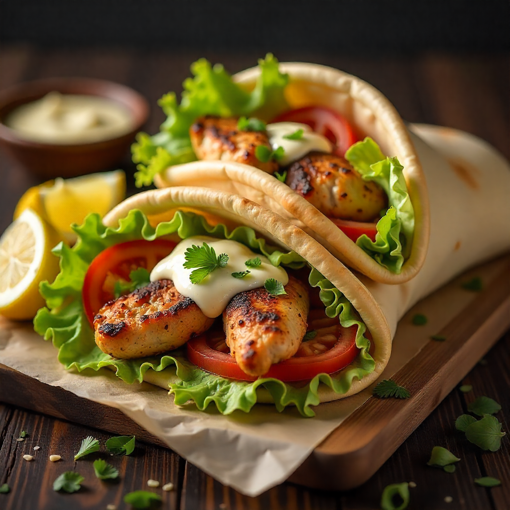 Mediterranean Street Food Chicken Shawarma Wraps with Garlic Sauce