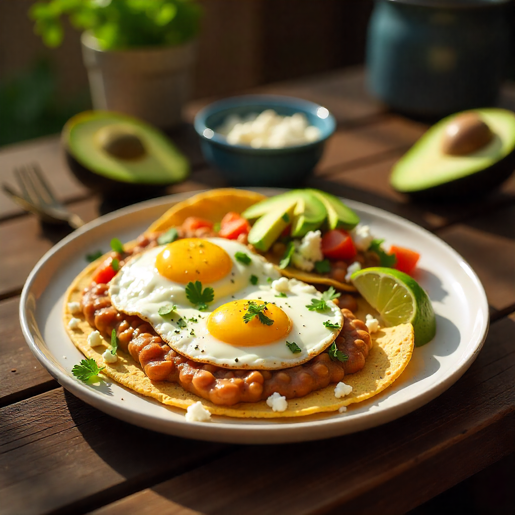 Classic Mexican Breakfast with Eggs, Beans, and Tortillas